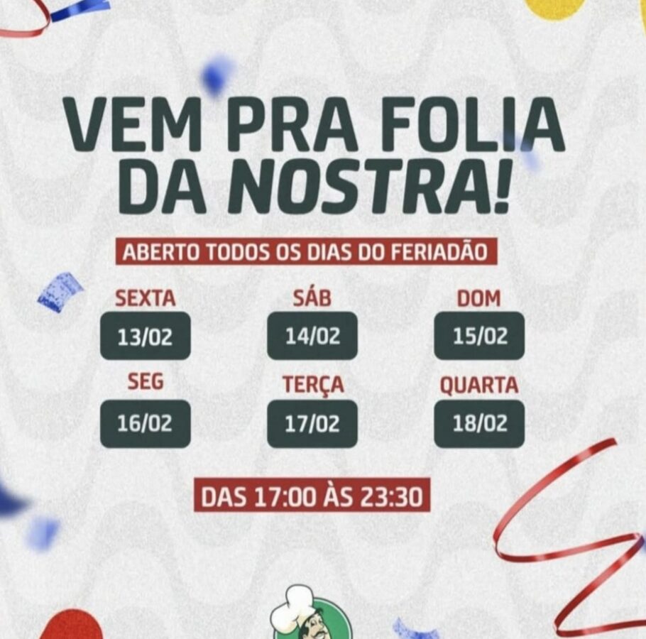 Feriadão de Carnaval também termina em pizza no mais completo rodízio da cidade, a Pizza Nostra